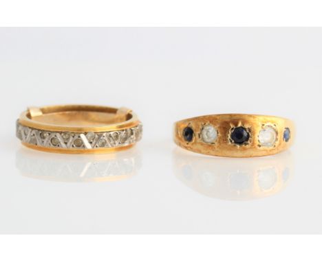 A hallmarked 9ct yellow gold sapphire and paste five stone ring, ring size P, together with a hallmarked 18ct white and yello