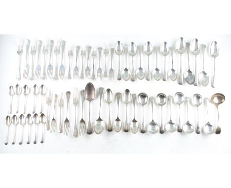 A collection of silver flatware, to include eight soup spoons, hallmarked Sheffield 1938, a ladle, hallmarked Sheffield 1900,
