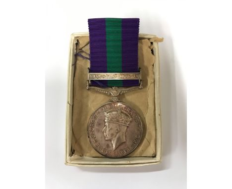 A General Service Medal Palestein 1945-1948 awarded to D. A. Thornton with following inscription: "51 1 6098 PTE D. A. Thornt