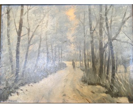 P. R. HIPKISS RBSA. Framed, unglazed, signed oil on board titled Snow and Frost, 21cm x 29.5cm.