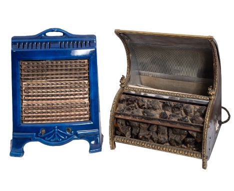An early 20th century enamel electric fire and one other brass fire.