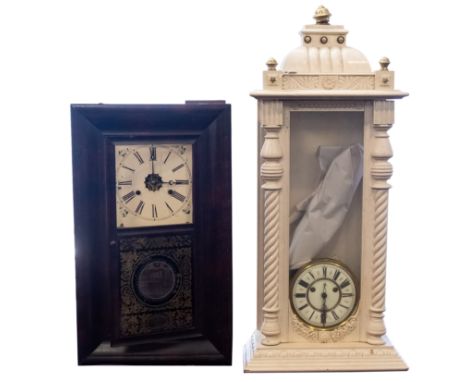 A late 19th century and later overpainted Vienna Regulator, the enamel dial with Roman numerals, under a glazed single door, 