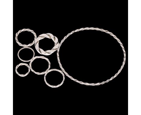 DEN-PERMANENTE - a group of Danish modernist unmarked silver rope twist jewellery, comprising bangle, internal circumference 