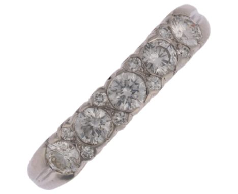 CROPP & FARR - a platinum five stone diamond half hoop ring, London 2002, rub-over set with modern round brilliant-cut diamon