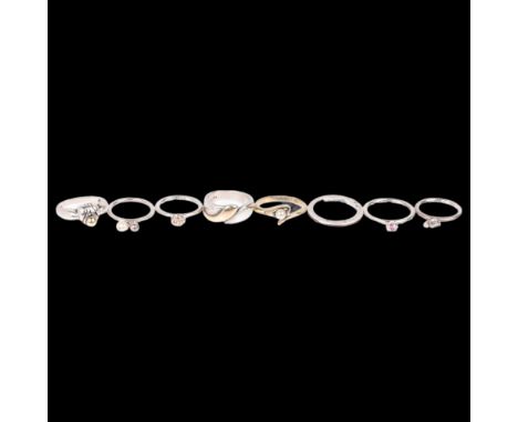 8 Danish sterling silver rings, makers include Hans Henrik Nygaard, sizes I x 2, J, K x 2, N x 2, and O, 24.2g total (8)No da