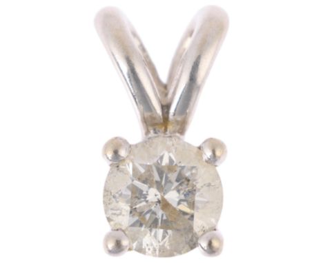 A 9ct white gold (tested) 0.25ct single stone diamond pendant, colour approx J/K, clarity approx I1/I2, 8.5mm, 0.4gNo damage 
