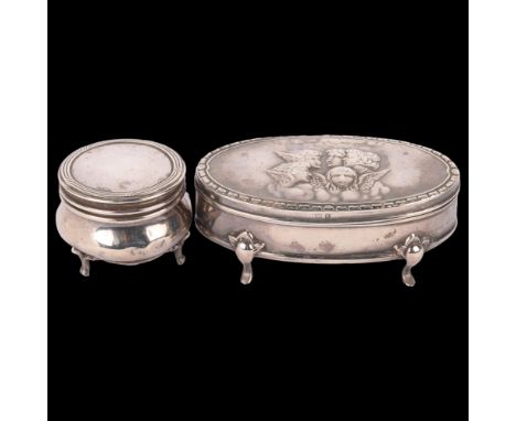 An Antique silver dressing table jewel and ring box, largest 10cm x 5cm (2) Lot sold as seen unless specific item(s) requeste