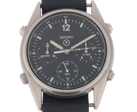 SEIKO - a stainless steel British military issue Generation 1 quartz chronograph wristwatch, ref. 7A28-7120, circa 1988, blac