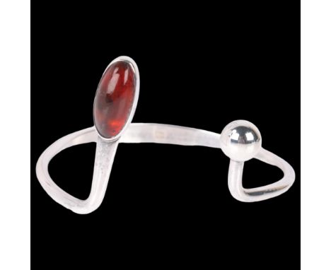 NIELS ERIK FROM - a Danish modernist sterling silver amber torque bangle, setting height 41.7mm, internal circumference appro