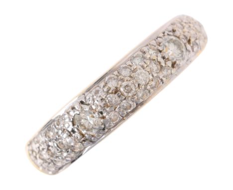 An 18ct gold diamond bombe ring, pave set with modern round brilliant-cut diamonds, total diamond content approx 0.5ct, setti