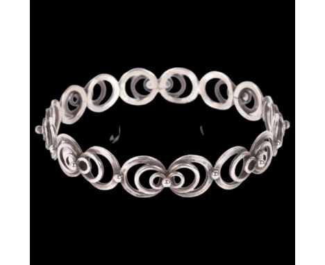 A Scandinavian Folk Art unmarked silver bangle, band width 13.1mm, internal circumference 20cm, 20.6gNo damage or repair, onl