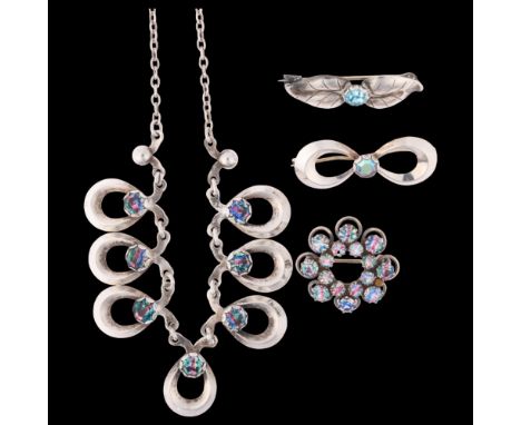 HERMANN SIERSBOL - a Danish modernist sterling silver and parti-coloured crystal demi- parure, comprising necklace 40cm, and 