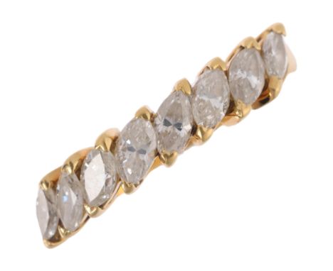 An 18ct gold (tested) diamond half eternity ring, set with marquise-cut diamonds, total diamond content approx 0.8ct, setting