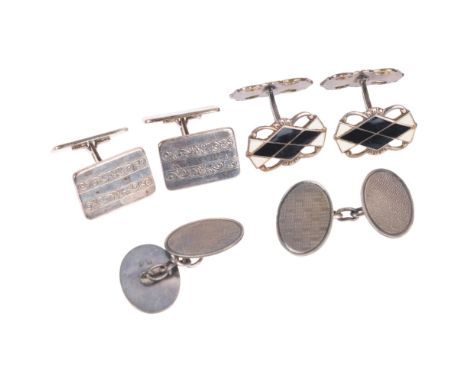 3 pairs of silver cufflinks, including Scandinavian enamel examples by Norne, 30.1g total (3 pairs)Lot sold as seen unless sp
