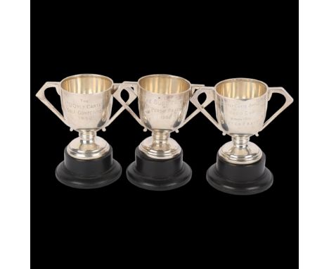3 Art Deco silver 2-handled golfing trophies, 7.5cm, 7.7oz weighable Lot sold as seen unless specific item(s) requested