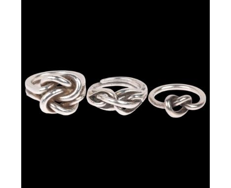 3 Danish sterling silver knot rings, sizes H, M, and O, 25.7g total (3)No damage or repair, only light surface wear 