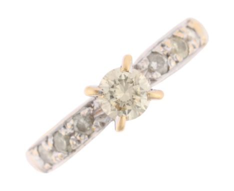 A 14ct gold 0.35ct single stone diamond ring, claw set with modern round brilliant-cut diamond and diamond set shoulders, tot