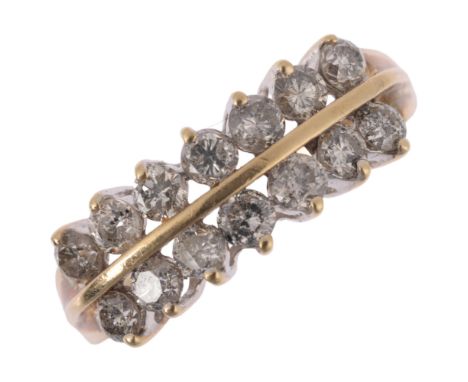 A 14ct gold double-row diamond half hoop ring, set with modern round brilliant-cut diamonds, total diamond content approx 0.5