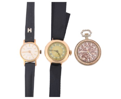 3 watches, including lady's 9ct gold mechanical wristwatch, 9.1g gross, Olma wristwatch, and Rotary fob watch (3)Lot sold as 