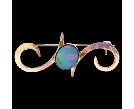 A modernish sterling silver-gilt opal doublet openwork brooch, 41.8mm, 2.5gNo damage or repair, only light surface wear, opal