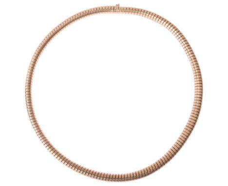 A Vintage 9ct gold expanding gaspipe necklace, maker LGH, London 1960, band width 7.8mm, 36cm, 31.7gNo damage or repair, only