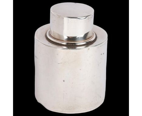 An Edwardian silver tea caddy, indistinct maker, Birmingham 1909, plain cylindrical form, 7.5cm, 1.9ozHeavily worn with numer
