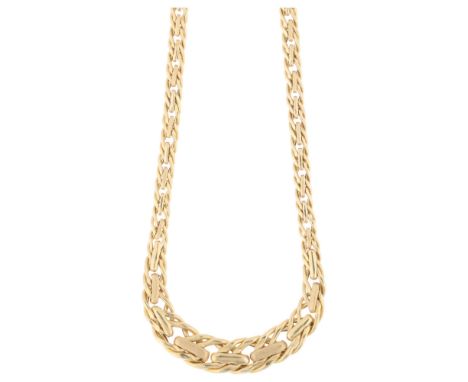 A Continental unmarked gold collar necklace, polished and textured links, apparently unmarked, 40cm, 13.2gLinks are hollow an