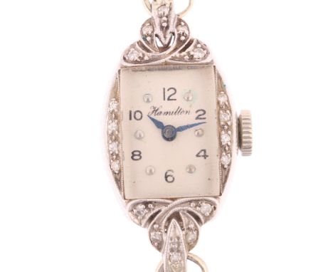 HAMILTON - a lady's Vintage platinum diamond mechanical cocktail wristwatch, circa 1960s, silvered dial with eighthly Arabic 