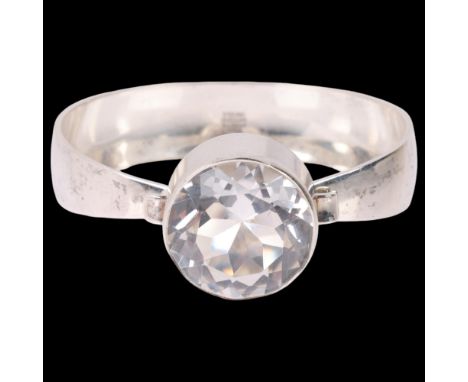 NIELS ERIK FROM - a Danish modernist sterling silver and rock crystal torque bangle, setting height 23mm, internal circumfere