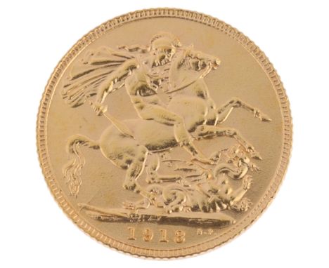 A George V 1913 gold full sovereign coin, 7.9gVery light wear to high points 