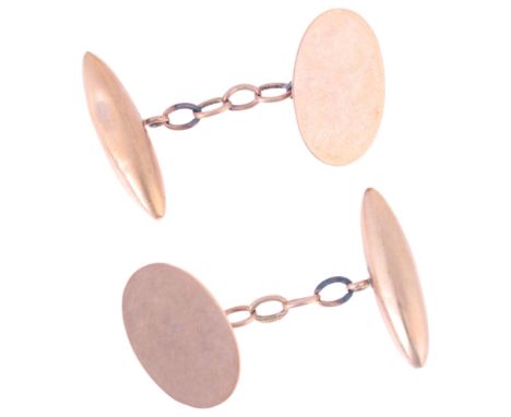 A pair of 9ct rose gold oval and torpedo cufflinks, indistinct maker, Birmingham 1918, 20.9mm, 3.6gCufflinks heavily worn wit