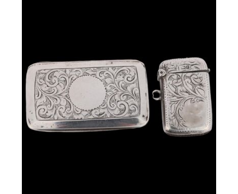 2 Antique silver Vesta cases, comprising larger by Rollason Brothers, Birmingham 1894, and smaller Birmingham 1904, largest 6
