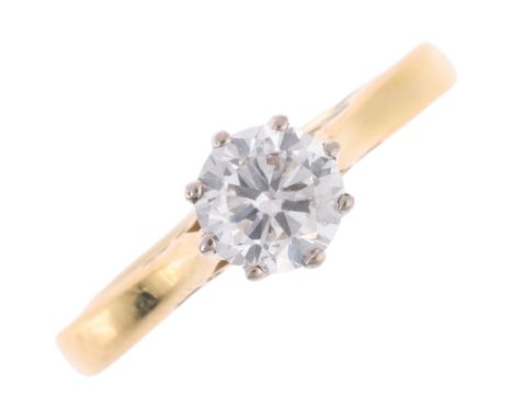 An 18ct gold 0.5ct single stone diamond ring, London 1993, claw set with modern round brilliant-cut diamond, colour approx F/