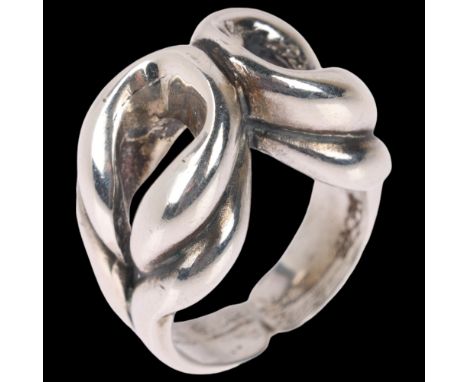 A Danish modernist sterling silver openwork abstract ring, maker BSP, setting height 14.2mm, size J, 13.8gNo damage or repair
