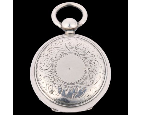A Victorian silver sovereign case, Alfred Wigley, Birmingham 1895, circular form with allover foliate engraved decoration and