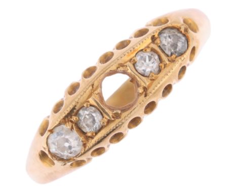 An 18ct gold five stone diamond half hoop ring, maker HG&S, Birmingham 1917, setting height 5.7mm, size M, 1.8g (1 stone miss