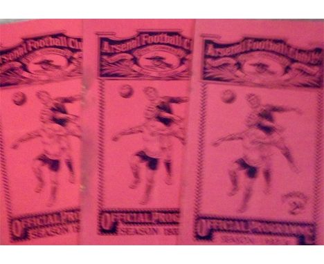 ARSENAL V CLAPTON RESERVES PRE-WAR PROGRAMMES X 3 37/38 Rusty staples, 35/36 Rusty staples and slt marks and 34/35 Rusty stap