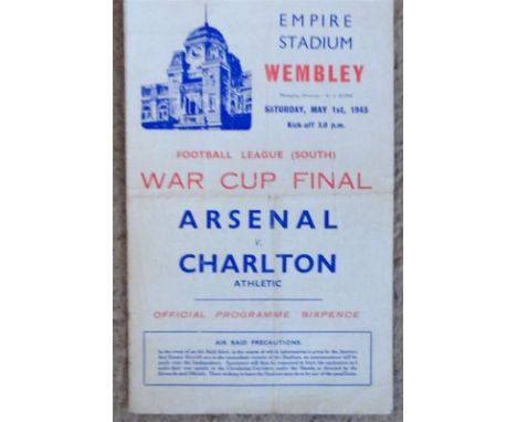 ARSENAL V CHARLTON ATHLETIC - WAR CUP FINAL 1943 Rare 4 page programme for this Football League South War Cup Final played at