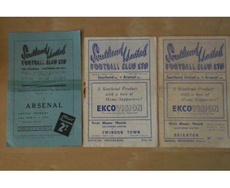 SOUTHEND RESERVES V ARSENAL RESERVES x 3 Three Southend v Arsenal Reserve programmes from 1948-49 ( Poor but complete ),1949-