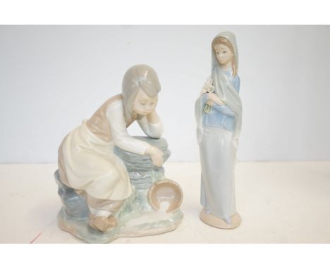 Lladro figure of a lady &amp; Nao figure of a girl 