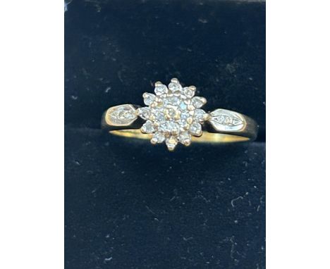 9ct Gold diamond cluster ring Size K 1.9g