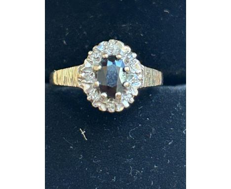 9ct Gold ring set with sapphires &amp; diamonds size K 1.7g 