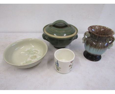 Denby bowl, poole pottery vase, Foreign glazed vase and a large salt glazed oven dish