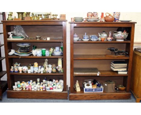 A MAHOGANY OPEN FRONT BOOKCASE with three fixed shelves and a plinth base, 100cm wide x 27cm deep x 128cm high together with 