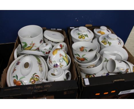 A ROYAL WORCESTER EVESHAM PATTERN COLLECTION OF STORAGE JARS and covers, tureens and covers, coffee pots, mugs, condiment pot