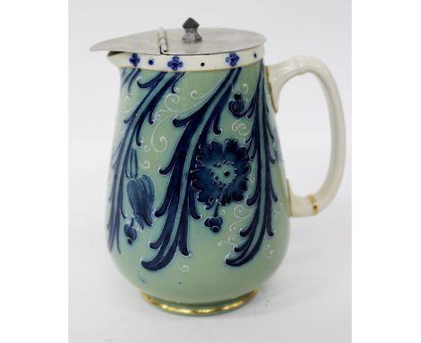 A MACINTYRE & CO JUG  light blue ground decorated with flowers, 14.5cm high