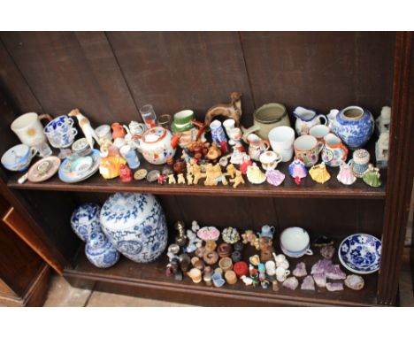 MISCELLANEOUS CHINA  and ornaments to include Royal Doulton figurines, Goebel pottery figurines, the New Slipper bedpan etc.