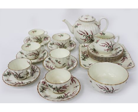 A ROYAL WORCESTER DUNROBIN PATTERNED PORCELAIN TEA SERVICE including a tea pot