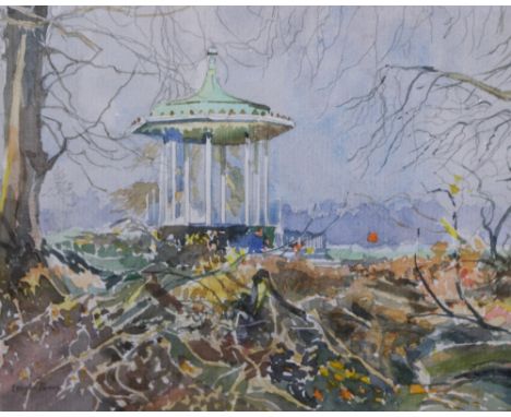 LEIGH PARRY Albert Memorial, Albert Hall, watercolour, 12cm x 15cm; Kensington Gardens, by the same artist; two 19th century 