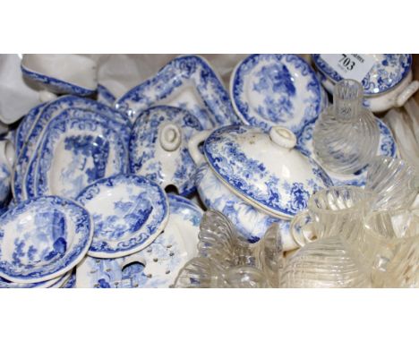 A COLLECTION OF LATE 19TH / EARLY 20TH CENTURY BLUE AND WHITE TRANSFER PRINTED DOLL'S HOUSE CHINA to include miniature soup t